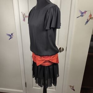 Vintage 80s Glenrob Black & Red Blouson Cocktail Dress – Ruffle Skirt Academia